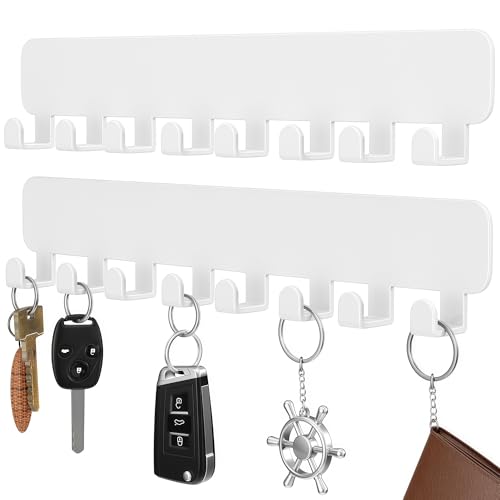pickpiff Selbstklebender Schlüsselhaken zur Wandmontage, Schlüsselhalter ohne Bohren, Weiß, 2 Stück