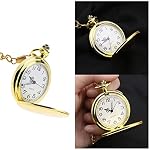 Klassische Quarz Taschenuhr Glatt poliert römische Ziffern mit dünner Kette Geschenk für Männer Frauen Geburtstag Valentinstag Gold – Bild 5
