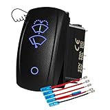 Blue LED Windshield Wiper Washer Rocker Switch 12V/24V 6Pin DPDT 3Position Momentary (ON)-ON-Off Waterproof for Cars Trucks RVs Boats
