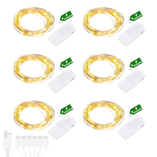 Liyade Mini Cadena de Luces Recargable, 2M 20LED Luz Blanca Cálida Cadena de Luces LED con Cable USB Recargable, Cadena de Luces Impermeable para Interior para Navidad, Boda, Fiesta, Decoración de