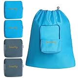 4 Pack Travel Laundry Bag Dirty Clothes Organizer Traveling Foldable Washable Small Laundry Bag for Suitcase with Zipper and Drawstring, Black and Gray