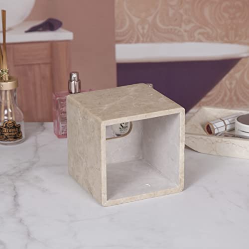 Creative Home Natural Champagne Marble Square Tissue Box Cover Facial Tissue Paper Holder Bathroom Vanity Countertop Organizer For Bedroom Dresser Night Stand End Table, 5.2" X 5.2" X 5.5" H, Beige #TOP7