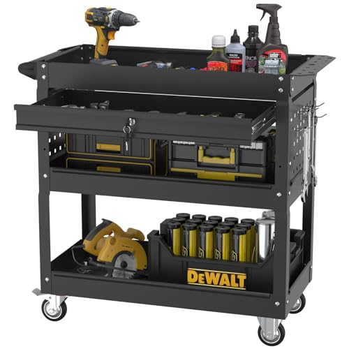 Granper 3 Tier Rolling Tool Cart, Heavy Duty Tool Cart on Wheels, Metal Utility Cart with Locked Drawers, Ideal for Garage, Warehouse and Repair Shop (Black)