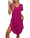 Bestshow Plus Size 4XL Pleated Nightgown Soft Nightshirt Sleep Pajama Dress Short Sleepshirt Loungew