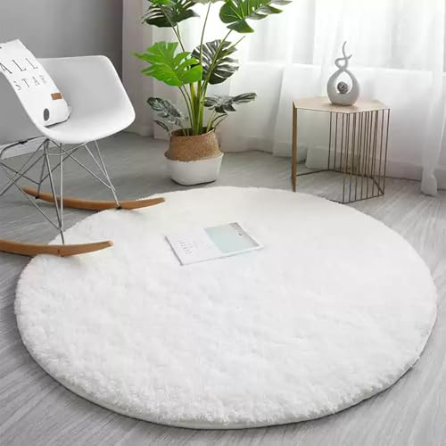 Swsen Runde Shaggy Teppiche – Moderne Teppiche für Schlafzimmer und Wohnzimmer – Weich, rutschfest & Pflegeleicht – in Farben & Größen, Durchmesser: 60CM, Farbe: Weiß