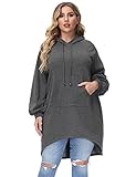 Women's Thickening Long Fleece Sweatshirt Plus Size Pullover Hoodie Dress Dark Grey 20W