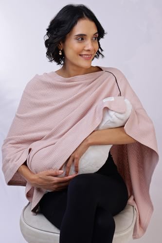 Image of Zelena Cotton Bamboo Blend Premium Nursing Cover for Breastfeeding | Breastfeeding Cover for Mothers | Feeding Shawl for Mother | Feeding Cloth | Breathable Nursing Covers | Poncho For Mom (Nude Pink)