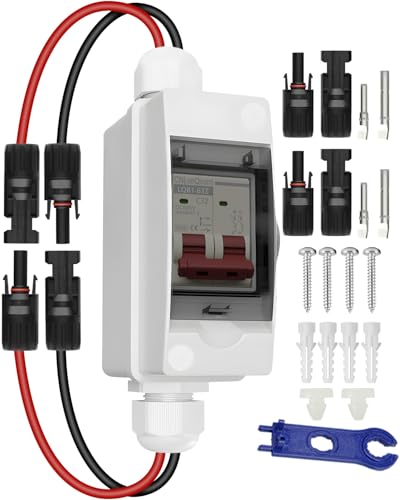 CNLonQcom Solar Panel Disconnect Switch 32 Amp 500V DC Miniature Circuit Breaker with PV Connector and IP65 Waterproof Box for Outdoor PV or AC Stystem