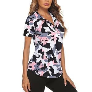 Koscacy Women’s Long Sleeve Golf Tennis Polo Shirts UPF50+ Half Zip Dry Fit Workout Tops Athletic Shirt