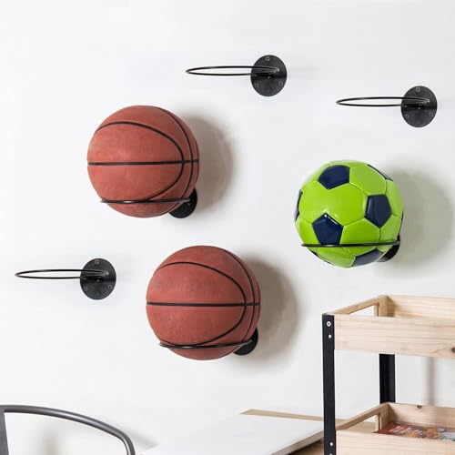 MyGift Wall Mounted Black Metal Sports Ball Storage, 7 Inch Round Display Rack for Soccer Ball, Volleyball, Basketball Holder, Set of 6 by MyGift - Used condition - CA$32.23
