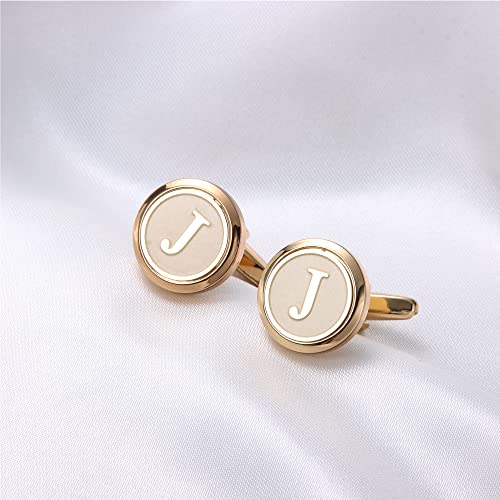 LOYALLOOK Initial Gold Cufflinks for Men Gold Cuff Links Personalized Copper CuffLinks Letter Cufflinks Gift for Groom Husband Father2