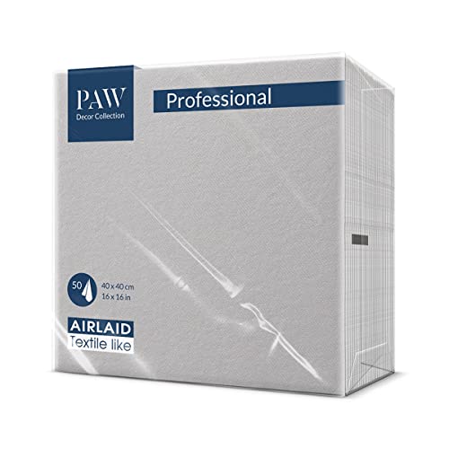 PAW Serviettes en Papier Airlaid. 40 x 40cm. 50 pièces. HoReCa. uniforme, élégant. Décoration de table. Uni - Argenté. La décoration de table parfaite pour les grandes occasions ! Cover