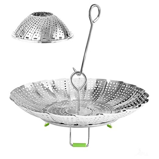 Steamer Basket for Instant Pot, 100% Stainless Steel Steamer Insert for Veggie/Seafood Cooking/Boiled Eggs with Safety Tool - Adjustable Sizes to fit Various Pots (5.1" to 9.5")