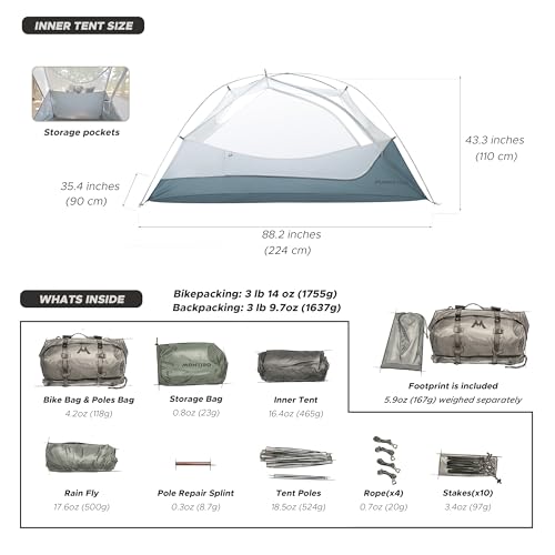 Montiro Wander Hawk 1-2 Person Backpacking Tent, Lightweight 1 Person / 2 Person Tent for Bikepacking Backpacking Camping & Hiking — view 4