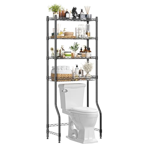 Image of Simple Trending 4 Tier Over The Toilet Storage Rack, Bathroom Organizers and Storage Over Toilet with Adjustable Shelf and Basket, (Black)