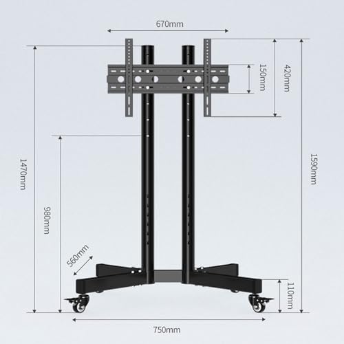 Soporte móvil para TV con ruedas, ajustable en altura miniatura 2