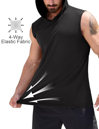 Cotrasen Men's UPF 50+ Hooded Tank Top Sleeveless Hoodies Lightweight Casual Gym Workout Shirts Cooling Muscle Tee Shirt3