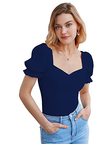 Image of Shasmi Women's & Girls' Solid Sweet Heart Neck Slim Fit Simplicity Tops (TOP 50)