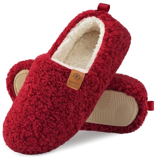 EverFoams Damen Winter Warme Hausschuhe Kunstwolle Memory Foam Geschlossen Pantoffeln, Rot, 38/39 EU