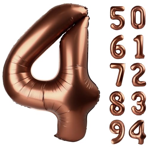 Image of Dark Brown 4 Balloon, Coffee Brown Number Balloons 40 Inch, 4th Chocolate Party Decorations, Four Large Numbers for Party Decor, Number 4 Balloon