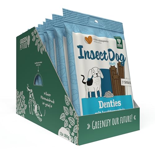 Green Petfood InsectDog Denties (13 x 180 g) | Adult | Premium Kausnack für Hunde | Insektenprotein & Kartoffel | Leckerli, Snack & Zahnpflege in einem | getreidefrei | Ergänzungsfutter | 13er Pack