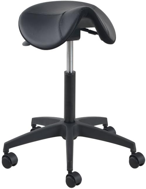 Euroseats Matera Tilting Saddle Stool Medium Nylon Base, 180mm Height Adjustable, Leather, Black