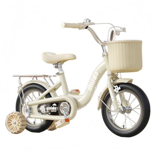 EZweekend子供用自転車、2〜11歳用自転車、学生向け子供用12インチ、14インチ、16/18/20インチ補助輪付き、男の子と女の子の初心者向けバスケット付き、調節可能な滑り止めハンドル付き (16 インチ,クラシックな黄色のフラッシュ補助輪+後部座