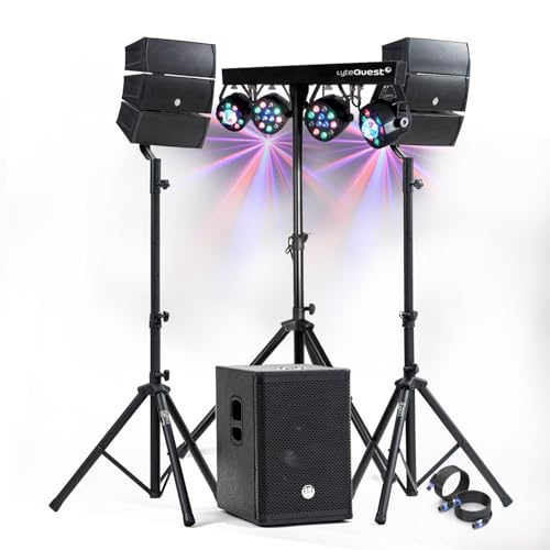 Pack Sono DJ 1000W Complet BM Bmsonic BMS-12-ARRAY-BT Enceintes +SUB 31cm USB/Bluetooth, Câbles, Eclairage LED Bar Salle des fêtes