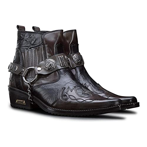 Mens Leather Cowboy Riding Ankle Boots Croc Cuban Biker Dancing Winklepickers Western3