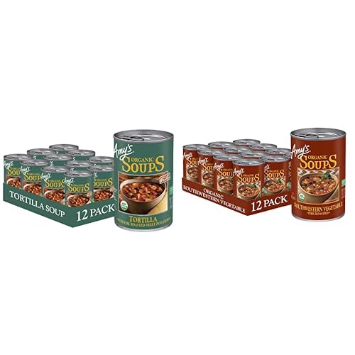 Amy’s Vegan Soup Bundle, Gluten Free: 12-Pack Tortilla Soup with Fire Roasted Sweet Potatoes (14.2 oz) + 12-Pack Fire Roasted Southwestern Vegetable Soup with Organic Black Beans (14.3 oz) – 24 Cans T