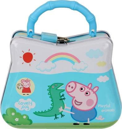 Paaroots Pack of 1 Peppa Pig Theme Piggy Bank for Boys and Girls Lock and Key Metal Money Bank for Kids Birthday Present Return Gift Party Favors Toys Bank Money Box Saving