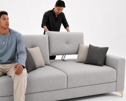 Image of FURNY Lean Luxury 3 Seater Lounger Sofa Set with Adjustable Backrest, 40D High-Density Foam & Soft Boston Fabric for Living Room & Hotels & Studio Apartments - Light Grey