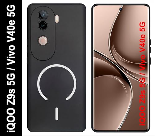 Image of SBMS Silicone Back Cover Case for iQOO Z9s 5G / Vivo V40e 5G | Soft Micro-Fibre Lining Inside | Magsafe Print On Back Side Camera Protection Bump | Shockproof Case Vivo V40e (Black)