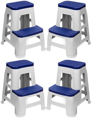 Image of SKYGLAMOUR 2 Step Plastic Multi-Purpose Step Stool for Kitchen | Office&Home Use with Weight Bearing Capacity of 120 Kg |2 Step Stool for Home| Color: Blue; Pack of 4