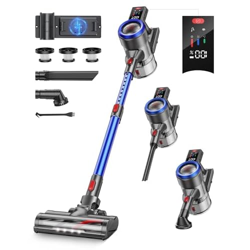 Cordless Vacuum Cleaner, 450W 38Kpa Powerful Stick Vacuum with 55min Detachable Battery, Vacuum Cleaners with Touch Display, Lightweight Vacuum for Hard Floor/Carpet/Pet Hair