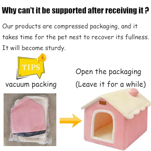 Dog House Indoor Memory Sponge, Foldable Dog House Kennel Bed Mat with Cushion for Small Medium Large Dogs Cats, Winter Warm Cat Nest Puppy Cave Sofa Pet Products (Pink, M) - Image 3