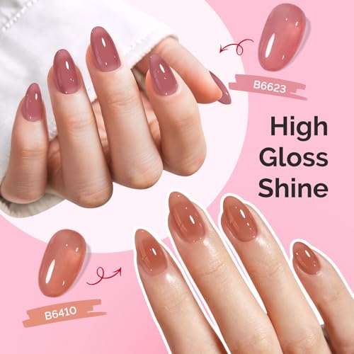 Image of MelodySusie Jelly Gel Nail Polish Set,6 Transparent Colors,Milky or Jelly Texture,Pink and Nude Versatile Colors Soak Off UV LED Light Cure or Salon Manicure and Nail Art DIY at Home