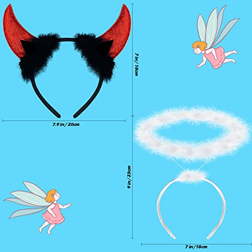 2Pcs Halloween Angel Halo And Devil Horns Headband Set Angel Halo Hairband With White Feather, Red Glittering Devil Horn For Halloween Cosplay Party Supplies #TOP1