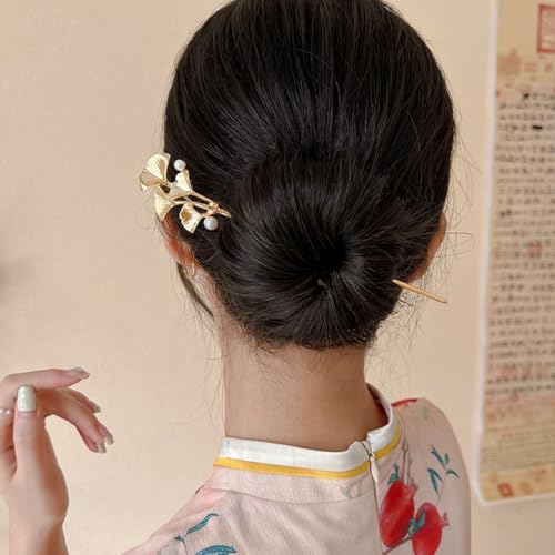 Image of 2Pcs Chinese Hair Pin, Hair Stick for Bun, Ginkgo Leaf Plum Blossom Branch Hair Sticks, Juda Pins for Hair Bun, Hair Accessories for Women, Perfect for Weddings, Parties, Cultural Events