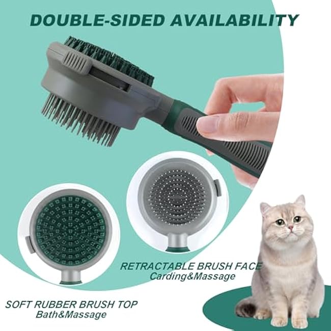 Cat Grooming Brush, Double-Sided Retractable Cat Hair Brush with Non-slip Handle, Dog Bath Massage Brush, Cat Brushes for Indoor Cats Shedding-I3fZpYei