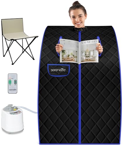SereneLife Sauna Portable, pour la Relaxation et la Perte de Poids, Sauna Infrarouge, Spa Maison avec Générateur de Vapeur, Tente Chauffante Mobile, Chaise Pliable et Télécommande Filaire