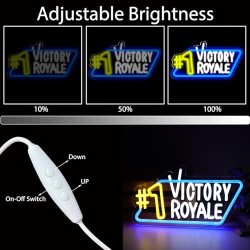 Image of #1 Victory Royale Neon Signs for Wall Decor, Fortnight Game Neon Lights for Fort Game Lover Gifts with Dimmer Switch USB Power LED Neon Lights for Man Cave Bar Birthgday Gifts