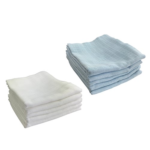 M.M.C. 10er Pack Mullwindeln | Spucktücher 100% Baumwolle - Stoffwindeln Mulltücher fürs Baby | ÖKO-TEX zertifiziert, 80x70 cm (5 Weiß, 5 Blau)