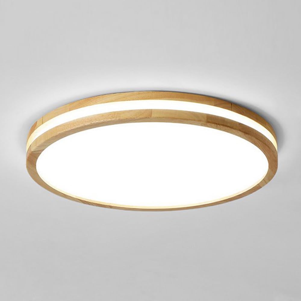 LIGKIN LED Lámpara de Techo de Madera 36W Plafones Redondo Moderna 6500K Blanco Frio Luz LED Techo Doble Capa Lámpara de Techo de Acrílica por Cocina Dormitorio Salón Corredor Oficina Ø40cm