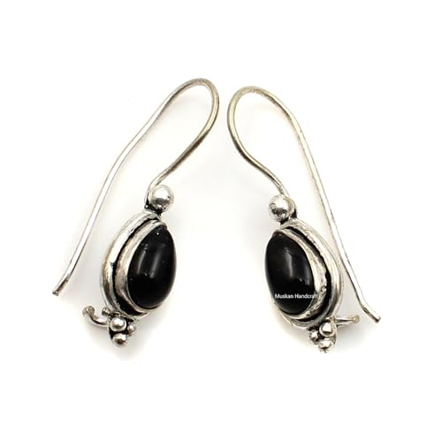 Natural Black Onyx Pear Gemstone Solid 925 Sterling Silver Handmade Threader Teardrop Earrings For Women