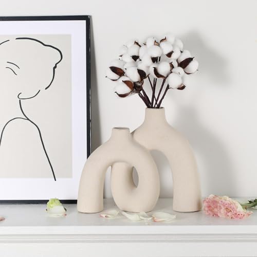 Miniatura 3 de Anquephd Jarron De Cerámica, Estilo Boho Nórdico Moderno Decorativo Jarron De Flores Estético Cerámico Para Decoración Del Hogar Beige