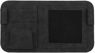 Car Sun Visor Organizer, Small Leather Auto Visor Storage Organizer, Vehicle Multi-Pocket Document Holder for License, Card, Pen, Sunglasses, Interior Car Accessories (Black)