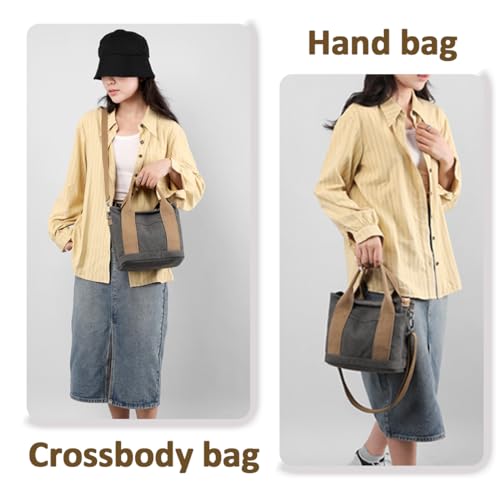 Image of Small Tote Bag with Zipper, 2024 Canvas Multi-Pocket Crossbody Bag Shoulder Bag Satchel Hobo Bag Messenger Bag