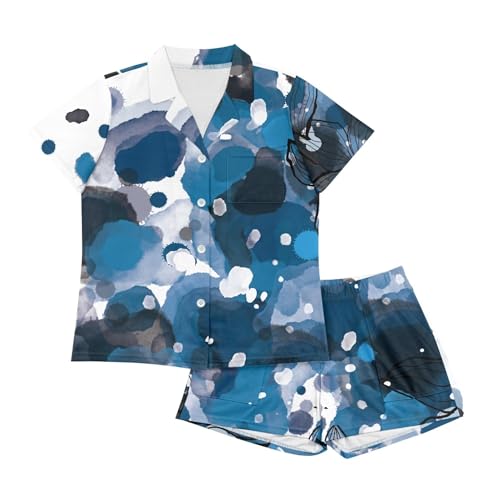 Image of Pjs Womens Short Sleeve Button Down Pajamas Set Two-Piece Nightwear with Pockets