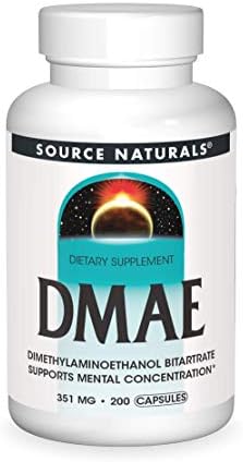 Source Naturals DMAE, Dimethylaminoethanol Bitartrate - Supports Mental Concentration - 200 Capsules